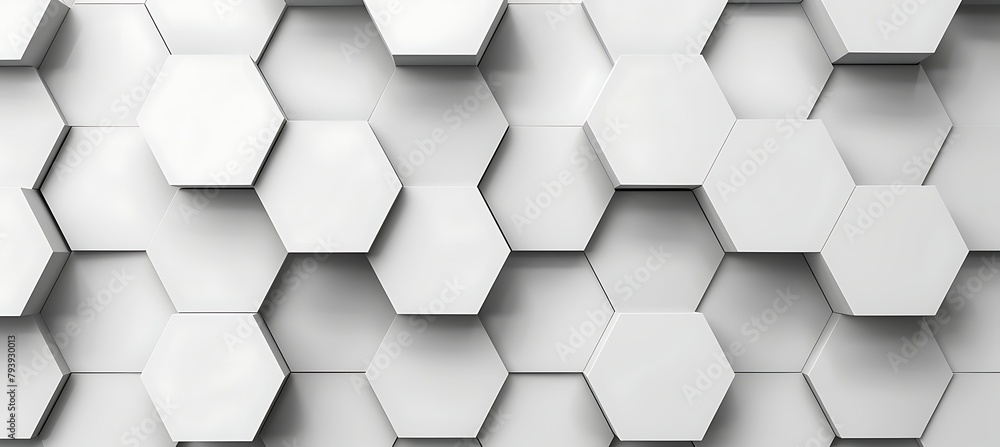 Poster hexagonal harmony: abstract white patterns in an ultrawide banner background