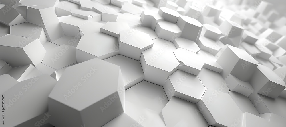 Poster white hexagonal patterns: abstract ultrawide banner background with intriguing geometry