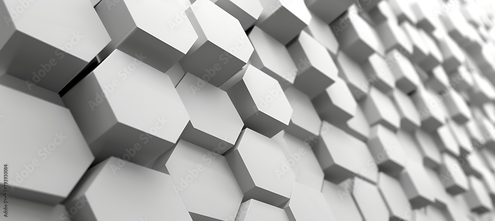 Poster white hexagonal patterns: abstract ultrawide banner background with intriguing geometry