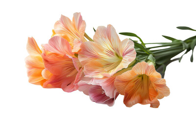 Fototapeta premium Beautiful arrangement of delicate pastel flowers showcasing gentle hues of orange and pink against a light background, perfect for a spring celebration or floral decoration