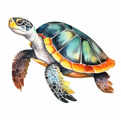 Fototapeta premium A watercolor painting of a sea turtle, with a white background.