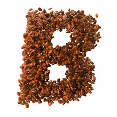 Capital letter B made from coffee beans. Coffee font. Alphabet made from coffee beans. Transparent background. 