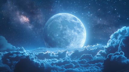 Majestic Full Moon Illuminating Night Sky Above Clouds