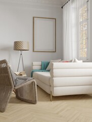 Mockup frame interior, empty background in home design, scandinavian modern interior design element mockup, 3d rendering.