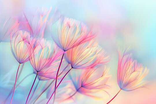 grass flower blooming with colorful filter effect, fresh spring nature wallpaper abstract background