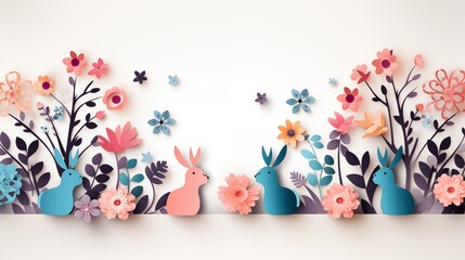 A Delicate and Symmetrical Paper Craft Display with Floral Motifs and Bunny Figures