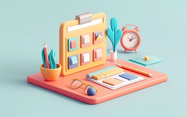 Effective project task management and time planning tools. Project development icon. 3d vector illustration. Work organizer, daily plan. 