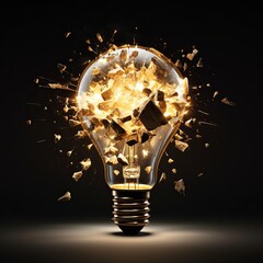 Light bulb shattering with glowing fragments.