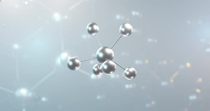 Uranium hexafluoride rotating 3d molecule, molecular structure of hex, seamless video
