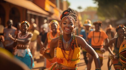 A woman in a yellow dress gracefully dances, embodying joy and vitality
