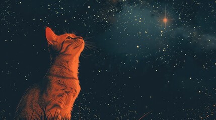 affirmation card of an orange cat in space, aesthetic illustration, minimal, plain background, simple background, in spiritual poses, minimal, flat illustration, bright white background - obrazy, fototapety, plakaty