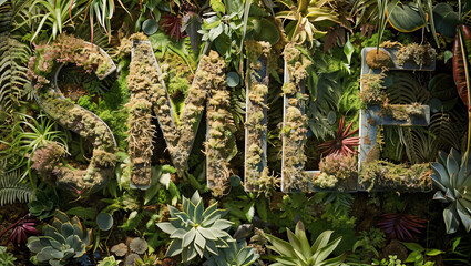 A collage of flowers and plants illustrating the word "SMILE"