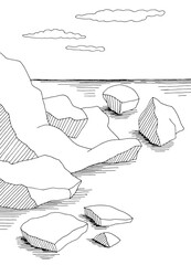 Arctic sea iceberg graphic black white sketch vertical illustration vector 