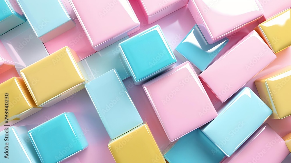 Aufkleber abstract 3d geometric background with pastel colors glossy texture and rectangular shapes