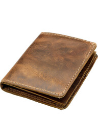 old leather wallet isolated on a transparent background. PNG	
