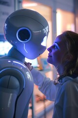  human and a robot engaged in a collaborative effort to advance technology and innovation