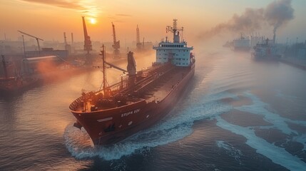 Fototapeta premium Majestic Ship Sailing on the Crystal Blue Horizon. Generative AI