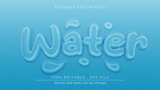 Water 3d editable text effect. Realistic water mockup template 