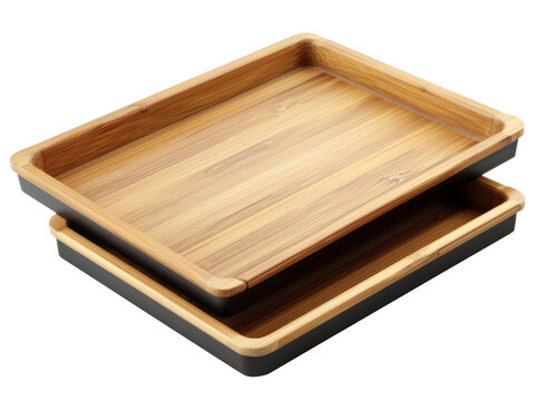 Elegant bamboo serving trays stacked on a clean surface, showcasing their minimalistic design and practicality for dining or organizing, ideal for home decor or entertaining guests at any time