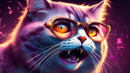a crazy cat with glasses