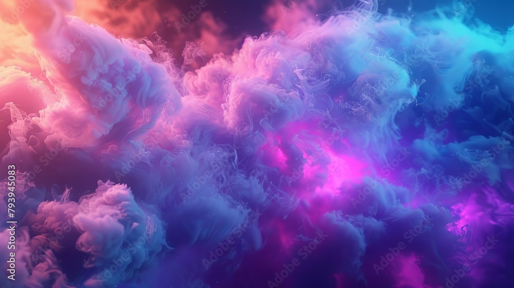 Poster colorful abstract smoke cloud illuminated by neon lights creating mesmerizing 3d shapes digital rend
