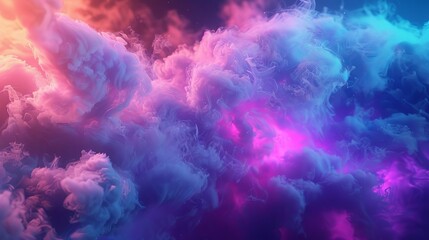 Fototapeta na wymiar colorful abstract smoke cloud illuminated by neon lights creating mesmerizing 3d shapes digital render
