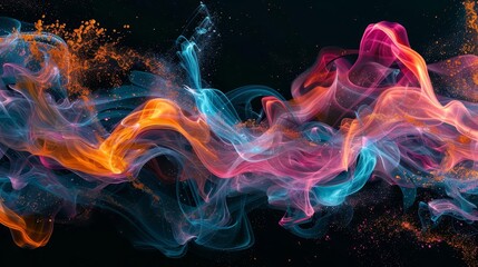 colorful paint water or smoke splash on black background abstract fluid art pattern digital illustration
