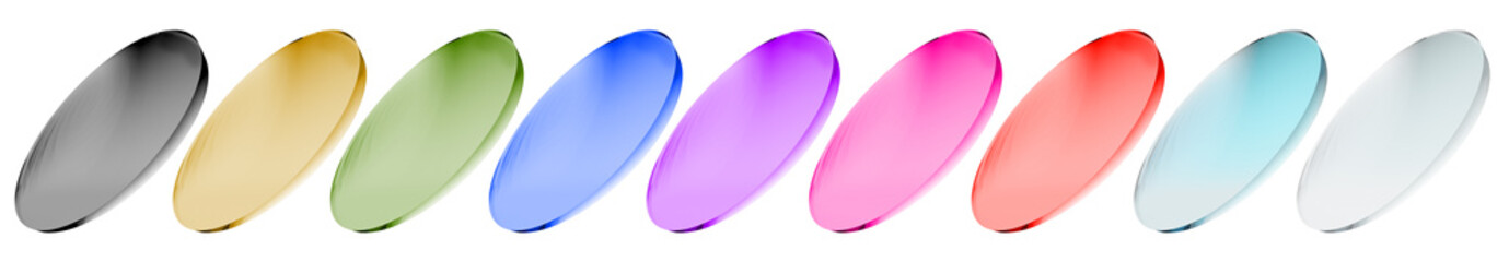 set of colored glass lenses for eyewear 3d illustration