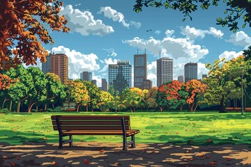 Obraz premium Visual representation of a stunning green space in an urban park during the fall season, created using Generative AI technology.