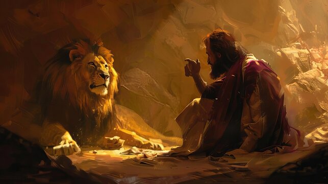daniel in the lions den jesus christ as lion of judah biblical scene illustration