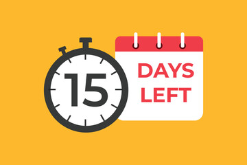 15 days to go countdown template. 15 day Countdown left days banner design. 15 Days left countdown timer - obrazy, fototapety, plakaty