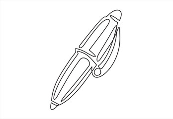 Single continuous line drawing of vintage ballpoint. Pen icon. Back to school minimalist style. Education concept. Modern one line draw graphic design vector illustration