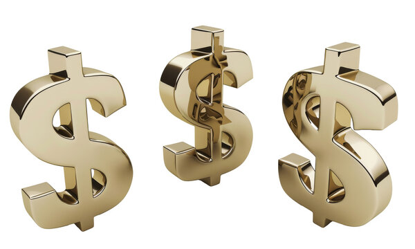 golden dollar sign isolated on a transparent background. PNG

