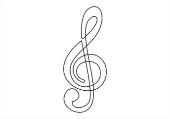 Obraz premium Continuous line drawing of treble clef. Music note one line icon. One line drawing background. Vector illustration. Line art of treble clef