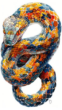 Isolated snake design in multicolor watercolor style isolated