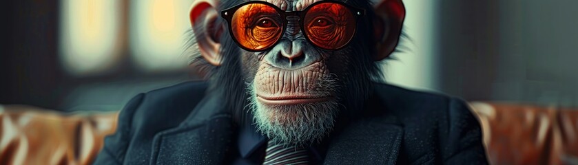 A stylish white monkey wearing a sleek contemporary outfit paired with a smart tie. A fashionable depiction of an anthropomorphic creature captured with a charismatic human-like pose. - obrazy, fototapety, plakaty