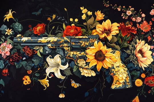 gun with flowers, love concept