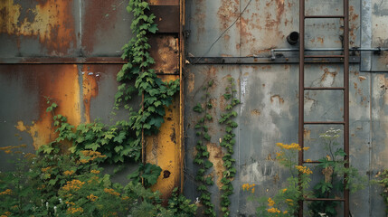 This is an image of an abandoned building with broken windows and overgrown plants inside.

