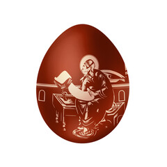 Naklejka premium Saint John the Apostle. Traditional Easter red egg in Byzantine style. Religious illustration isolated