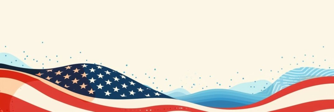 Minimalist American Patriotic Landscape with Bold Graphic Flag for July 4th Independence Day