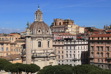 Rome View with Building Facades and Church Dome seen from the Vittoriano War Memorial, Italy