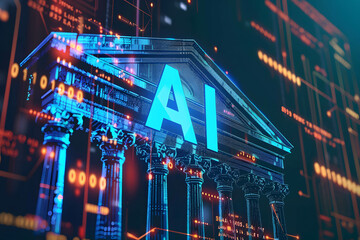 AI and digital banking concept, new technology network using for digital money exchange, data on cloud commercial, online banking, word “AI” on bank background