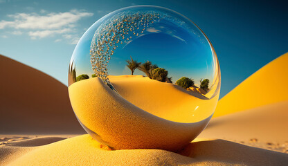 glass ball desert. Generative AI,