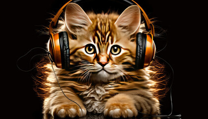 Cat with headphones. Generative AI,