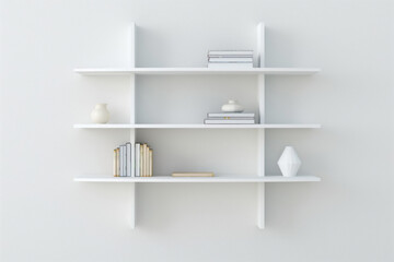 Contemporary minimalist white bookshelf decor for stylish modern interior design and home improvement in a residential apartment with elegant simplicity and clean lines