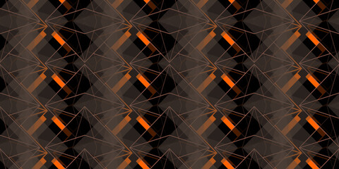 abstract magical technical futuristic background with geometric elements, dark atmosphere, geometric technology design in black, gold and orange, dark wallpaper, seamless geometric pattern with lines	
