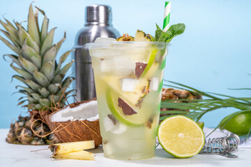 Pineapple coconut lemonade mojito drink