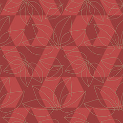 seamless pattern with leaves in gold on red and pink background, abstract natural leaf design, abstract graphic ornament, ideal for fashion, textiles and paper design, summer spring print