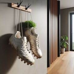 scarpe da calcio appese al muro