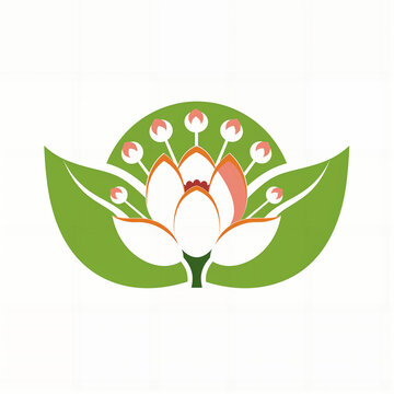 a flower with leaves and a crown on top of it, with a white background and a green leaf